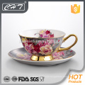 Amazing fruits decal decorative ceramic cup and saucer set with gold hand